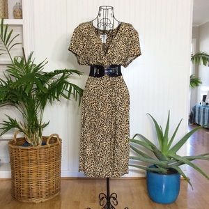 Amanda Lane Leopard Slinky Dress with Side rouche